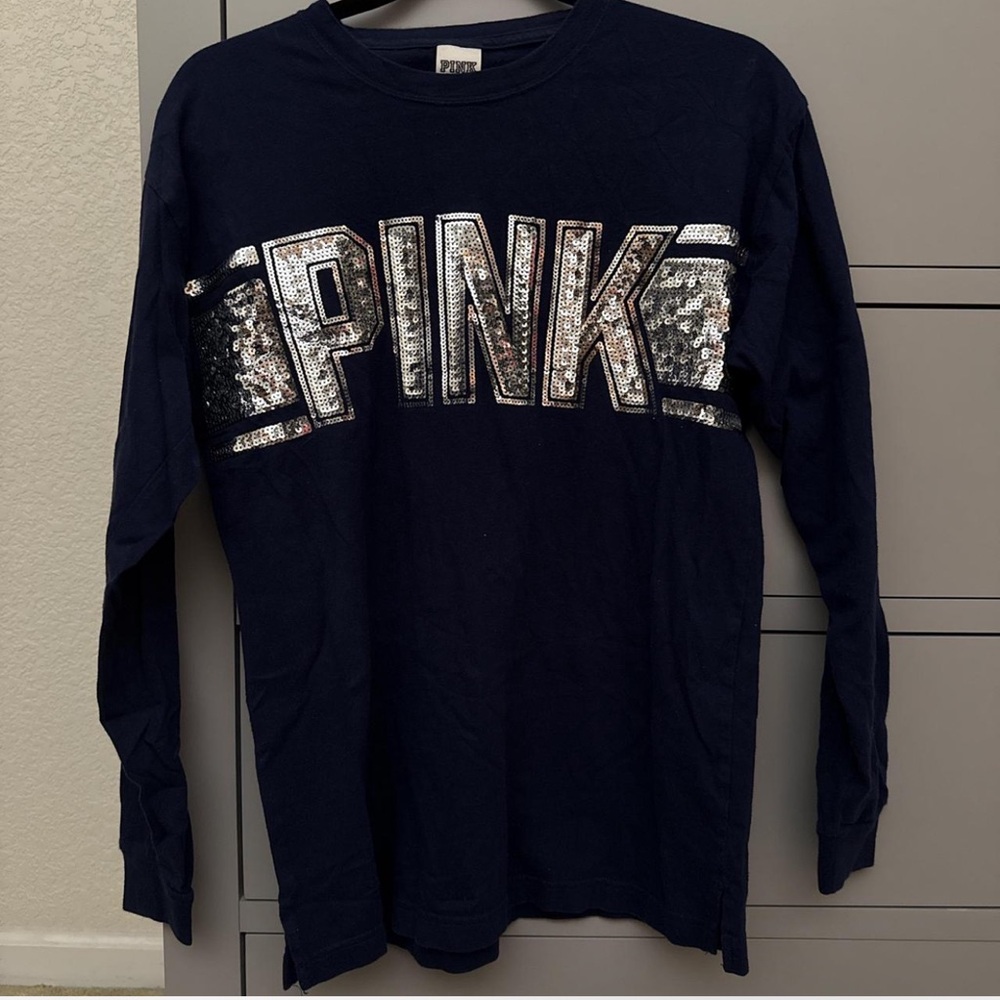 PINK Victoria's Secret Navy Shirt with Silver Sequins